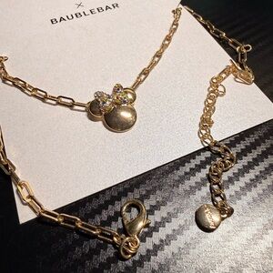 Disney X Baublebar Minnie Mouse Rhinestone Gold Mirror Pendant Necklace